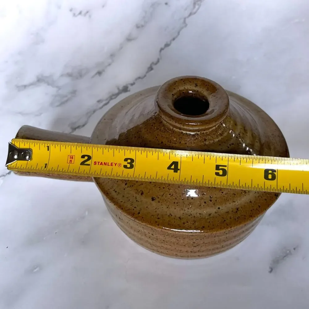 Vintage Stoneware Individual Casserole Soup Crock w Lid Brown Speckled 6.25